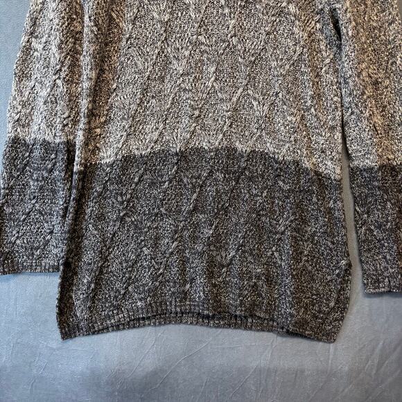 Jeanne Pierre Sweater Fisherman Tunic Colorblock Cable Knit Cowl Neck Preppy LG - Picture 12 of 12